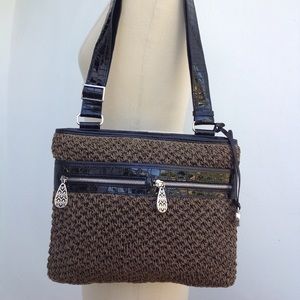 Brighton Straw & Leather Messenger Crossbody Bag